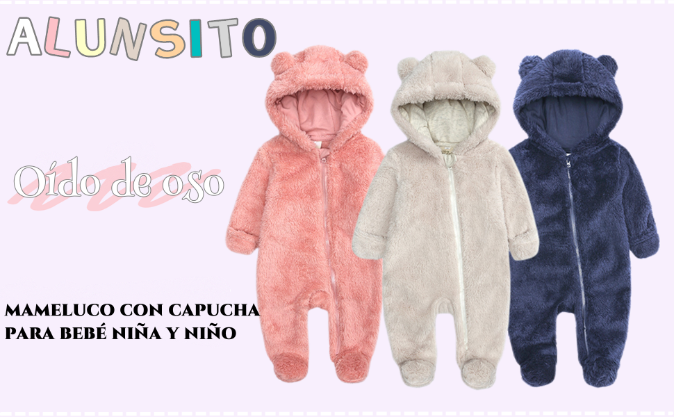 Bebé niño niñas sólido oso auriculares sudadera con capucha mameluco mono invierno cálido traje