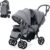 COSTWAY Carrito Gemelar, Silla de Paseo hasta 30kg, Sillita Doble Plegable Cochecito Hermanos para Bebé Niño Gemelos con Rueda Giratoria (Gris)