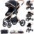 BEBBY Carrito Bebe 3 en 1, Empuje Bidireccional Reversible，Cochecitos Combinados Portátil Plegable，3 Piezas Empuje Bidireccional Reversible, Cochecito Bebe Marco de Aleación Aluminio-H2-BLACK