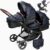 babyGO Cochecito 3 en 1 para gemelos – Cochecito hermano/cochecito para bebés – Cochecito gemelo/cochecito doble para 2 niños con muchos accesorios (gris antracita mezclado sin capazo)