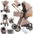 NADDLILY Carrito Bebe 3 en 1, Carrito Bebe con Diseño Portátil Plegable de Un Clic, Carro de Bebe 3 Piezas con Empuje Reversible de Dos Vías, Cochecito Bebe 3 Piezas con Accesorios (V9 Khaki)