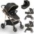 Silla de Paseo 2 en 1, Carrito Bebe con Modo de Cuna, Dosel Ajustable, Plegado con un Clic, Cinturón de 5 Puntos, Carro Bebe para 0-36 Meses, Hasta 25 kg (Negro)