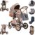 Zkiprm Carrito Bebe 3 en 1, Carrito Bebe Portátil Plegable con Un Clic, Carro Bebe 3 Piezas con Silla de Auto y Capazo Giratorio, Mayor Calidad Alto Marco de Aluminio Conjunto Paisaje Carrito de Bebe