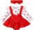 HEOXIN Conjuntos Ropa para Bebés Niña, Ruffle Manga Larga Ropa Bebé, Vestido con Estampado de Corazón y Diadema con Lazo Conjunto de Ropa, Disfraz Bebe para 0-18 Meses, Rojo