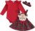 Vioyavo 3 Piezas Completo Mameluco Cuello Redondo de Manga Larga Impresión Alce Falda a Cuadros de Invierno Mono Vestido de Navidad Bebé Elegante Princesa Rojo