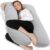 Chilling Home Almohada de Embarazo, Almohada para Dormir de Lado en Forma de U con Funda, Almohada de Lactancia Almohada de Posicionamiento Grande para Mujeres,Gris