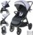 Twinly – Silla de Paseo Ligera bebé hasta 22kg plegable SPACELY, Carrito de bebe muy Grande y Cómodo, carro bebe con Plegado fácil, Capota XXL UPF-50 plástico de lluvia, cochecito reclinable (Gris)