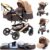 YAZOCO carrito bebe 3 en 1 Cochecito de Bebé Combinado Compacto Todoterreno Lujoso Paisaje Alto Cuatro Veces 0-36 Kg Sillas de paseo BastóN Plegable Accesorios CóModos (2 Kaqi)