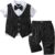 Lito Angels Traje Vestir Niño Boda Verano Ropa Formal Ceremonia con Chaleco y Pajarita, Negro Gris Rayas