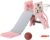 AIYAPLAY Tobogán Infantil 3 en 1 Tobogán para Niños de 18 a 36 Meses con 2 Escaleras 1 Canasta de Baloncesto y Patrón de Animal para Interior 133x60x70 cm Rosa y Gris