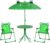 Outsunny Set de Mesa y Sillas Infantil de Jardín Conjunto de Picnic Plegable para Niños Juego de Mesa con Sombrilla Ajustable en Altura de 100-125 cm Diseño de Rana Verde