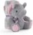 PERLETTI Manta Bebé Suave y Cálida con Elefante Peluche – Muselina para Niño Niña 0 1 2 3 Años Colorida con Lazo – Doudou para Niños Niñas Gris y Rosa con Muñeco y Estampados – 120×80 cm (Elefante)