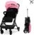 Asalvo FLIGHT Silla de paseo ligera, Carro Plegable Ultraligera y Compacta, Asa Trolley, Equipaje avión, Reclinable, Peso 6,6 kg, Barra seguridad, Arnés 5 puntos, Desde 0 meses (Negro – Rosa)