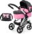 Bayer Design 17560AA Cochecito de muñecas City MAX con Bolsa, Regulable en Altura, Ruedas Delanteras giratorias, Convertible en Silla Paseo, Cesta Integrado