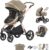 BEBBY Cochecito de bebé 3 en 1,Carrito Bebe 3 en 1 Con Asiento, Cochecitos Portátil Plegable Con Un Clic, Carricoche Combinado Paisaje Alto Marco de Aluminio Para Recién Nacido (D2-LIGHT BROWN, D2)