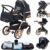 Carrito bebé 3 Piezas, Carro, Carrito bebé 3 en 1, Silla Paseo, Sistema de viaje, Plegable, neumáticos de caucho, Con accesorios, Góndola, Adaptateurs, 25 kg (XX1 Negro)