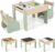 COSTWAY 4 en 1 Juego de Mesa y Silla Infantil, Mesa Infantil de Madera con 2 sillas, Manualidades, Dibujo, Lectura, Mesa Escritorio Infantilcon Almacenaje, Pizarra Desmontable para Guardería (Verde)