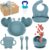 DIVERGIANA – Vajilla bebe silicona 9 piezas azul – platos bebe- BLW- baby led weanning bebe 6 meses- chupete fruta-cuenco con ventosa-cubiertos bebe-vajilla silicona bebe regalo- vajilla bebe ventosa