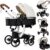 Doraystar Cuero PU Carro Bebe 3 Piezas, Carrito Bebe 3 en 1 con Dos Modos de Empuje Reversibles, Cochecito Bebe 3 Piezas con Capazo Grande Cómodo, Carricoche Bebe 3 Piezas Alto Paisaje (518 White)