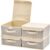 EZOWare 4 pcs Cajas de Almacenaje, Cubo Decorativa de Tela Plegable Resistente con Tapa para Habitación de Bebé, Closet, Dormitorio, Estanterías y Mas – 26.7 x 26.7 x 12.8 cm, Gris y Beige