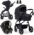 hauck Saturn R Carrito de bebé 3 Piezas – Set de Cochecito con Capazo | Silla de Paseo Ligera | Silla de Coche i-Size – para Recién Nacidos hasta 22 kg – Plegable – Compacto – Negro