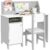 HOMCOM Juego de Mesa y Silla Infantil de Madera con Pizarra Blanca Mesa de Estudio para Niños de +5 Años Mueble Escritorio Infantil 90x45x85 cm Gris