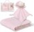 Interbaby – Manta Bebe Recien Nacido + Doudou Bebe | Manta Algodon Bebe y Poliéster, Terciopelo, Cómoda, Cálida, 80x110cm | Peluche Bebe Suave, Adorable, 28x17cm | Burbuja + Osito Rosa