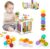 Jokooan Montessori Juguetes para Bebés (12 Piezas), Cubos de Habilidades Motoras, Juegos Educativos Juguetes para Niños Juego de Clasificación de Formas, con 3 Trompos y 6 Formas Multisensoriales