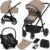 LIONELO BIANKA Cochecito de Bebé 3 en 1 (22 kg) Portabebés (9 kg) Silla de Coche (13 kg), Plegable, Sistema de Viaje Respaldo Ajustable Ruedas 360o Amortiguación, Capota XXL, Carrito de Bebe (Beige)