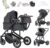 Lnhcrbs Cochecito Bebe 3 Piezas, Sistema de Viaje,Gris-Conjunto de Silla de Paseo y Silla de Auto, Cochecito Bebe con Mosquitera y Burbuja de Lluvia, Asa Ajustable, Chasis de Aluminio, 0-4,22Kg