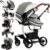 MoLi Cuero PU Carrito de Bebe 3 en 1, Carro Bebe 3 Piezas Plegado Conveniente con Un Solo Clic, Carrito Bebe con Modo de Doble Empuje Reversible, Cochecito Bebe 3 Piezas Paisaje Alto (518 Grey)