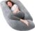 Otauoaea Almohada para Embarazadas, Almohada de Embarazo, Almohada de Cuerpo Completo en Forma de J, Almohada de Lactancia con Funda de Terciopelo Extraíble y Lavable,145×70 cm(Gris Claro)