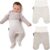 Polainas Bebe Algodon LaLoona – Pack de 2 Cálidas Polainas Bebe Recien Nacido, Pantalon Bebe con Pies de Algodón Transpirable, OekoTex® 100, Rayas Blancas Beige