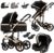 Prokoke Carrito Bebe 3 en 1, Carrito Bebe con Empuje Reversible de Dos Vías, Carro Bebe 3 Piezas con Estructura de Aleación de Aluminio, Cochecito Bebe 3 Piezas Para Recién Nacidos (588 Black Gold)