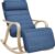 SONGMICS Mecedora, Sillón Tumbona, Madera de Abedul,Reposapiernas, Ajustable en 5 Posisiones, Funda Lavable, Capacidad de Carga de 150 kg, Azul Medianoche LYY041Q01