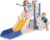 Tobogán Infantil, Tobogán para Niños 4 en 1, Toboganes Independientes, Tobogán Infantil Interior y Exterio, con Tobogán Largo, Escalada, Telescopio de Juego, Almacenamiento, Carga 60 kg, Azul Amarillo