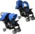 vidaXL Carrito Doble Tandem Acero y Tela Oxford Azul Negro Cochecito Mellizos