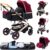 YAZOCO Carrito de Bebé 3 en 1, Cochecito de Bebé Combinado Compacto Todoterreno Lujoso Paisaje Alto Cuatro Veces 0-36 Kg Sillas de paseo BastóN Plegable Accesorios CóModos (2 Rojo)